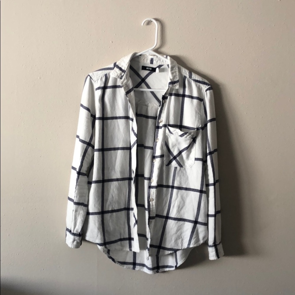 white and navy blue flannel by BDG
